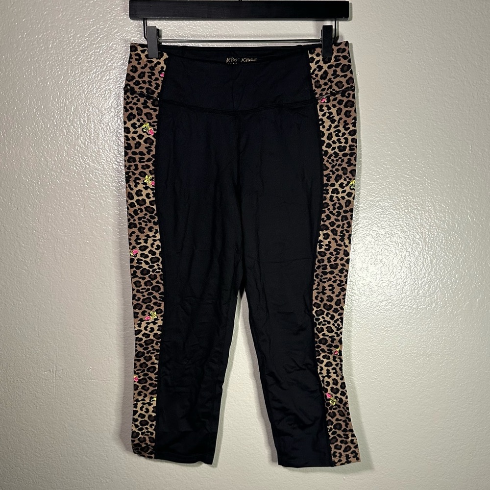 Betsey Johnson Black and Leopard Print Leggings